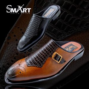 MART Collection Half Tarsal Leather Loafers – Premium Backless Slip-On Shoes for Men